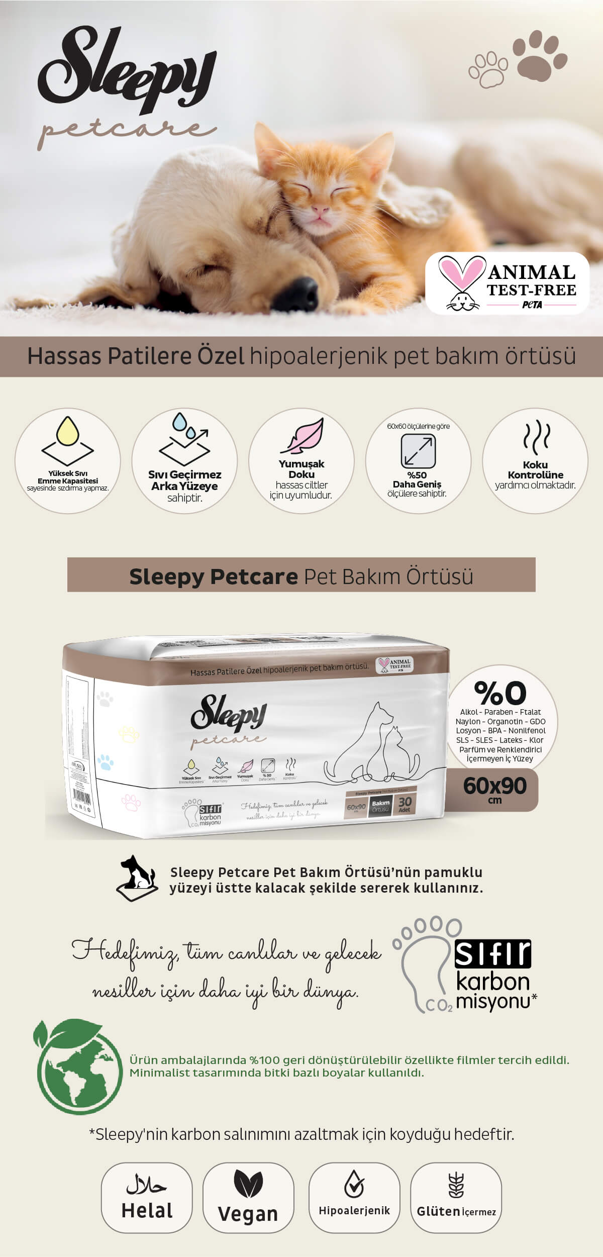 Sleepy Petcare Pet Bakım Örtüsü 60x90cm 30 Adet